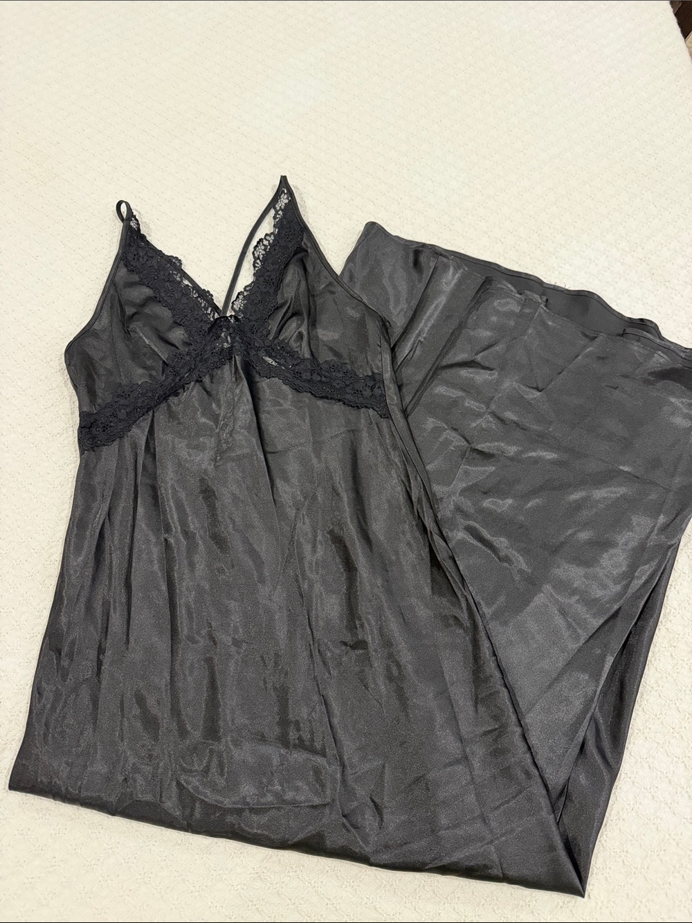 Black Lace-Trim floor length Nightgown